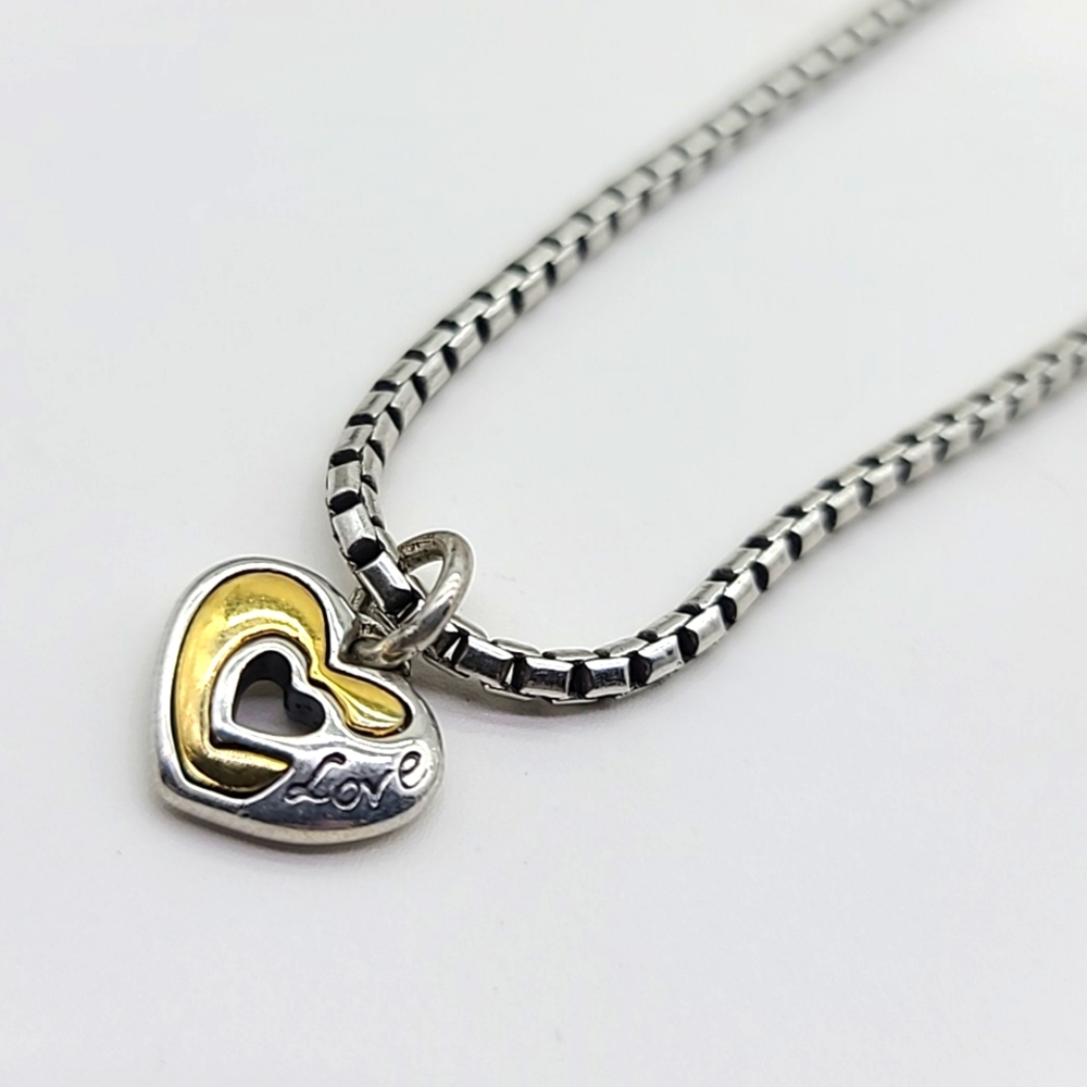 🎉HP🥳$42 Brighton "GOLDEN SPRING" Two-Tone Chain Bracelet w "Love" Heart Charm!